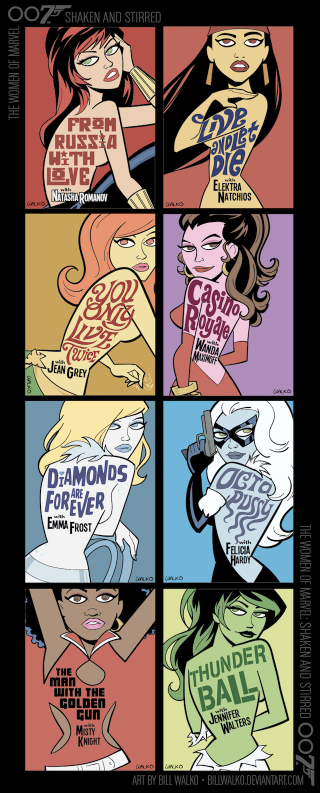 Illustration for article titled The Women of Marvel as James Bond Cover Girls